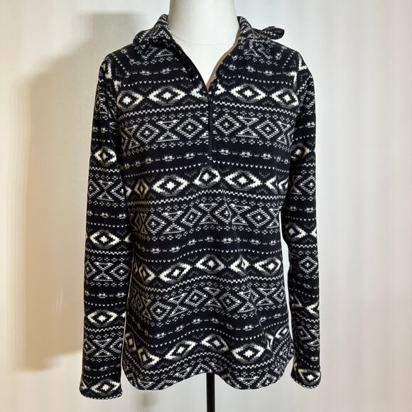 Eddie‎ Bauer Black Nordic Aztec Fleece Quarter Zip Jacket Womens Size Medium M - Picture 1 of 11